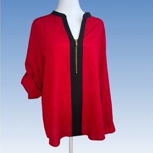 Calvin Klein Red and Black Zipper Blouse